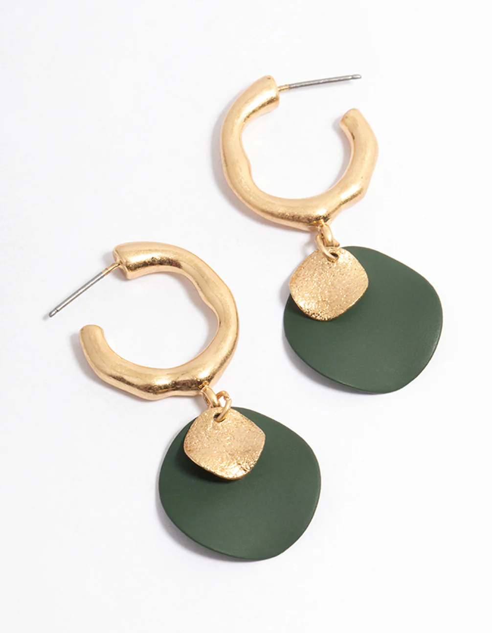 Worn Gold Double Disc Charm Hoop Earrings