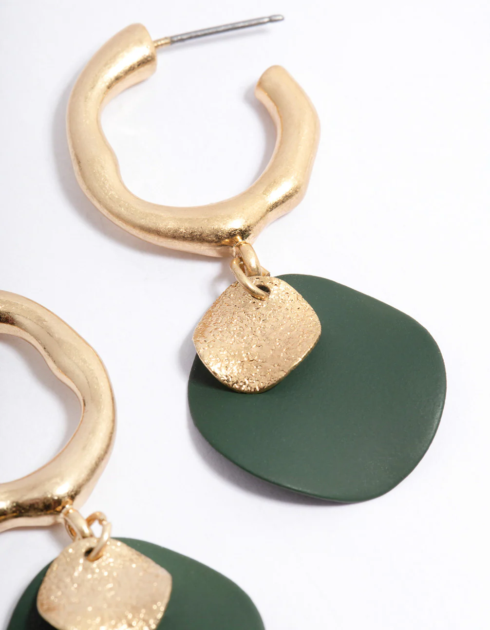 Worn Gold Double Disc Charm Hoop Earrings - Image 3