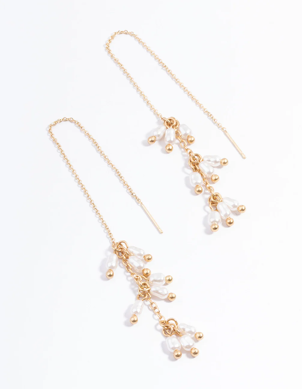 Worn Gold Drop Chain Pearl Earrings