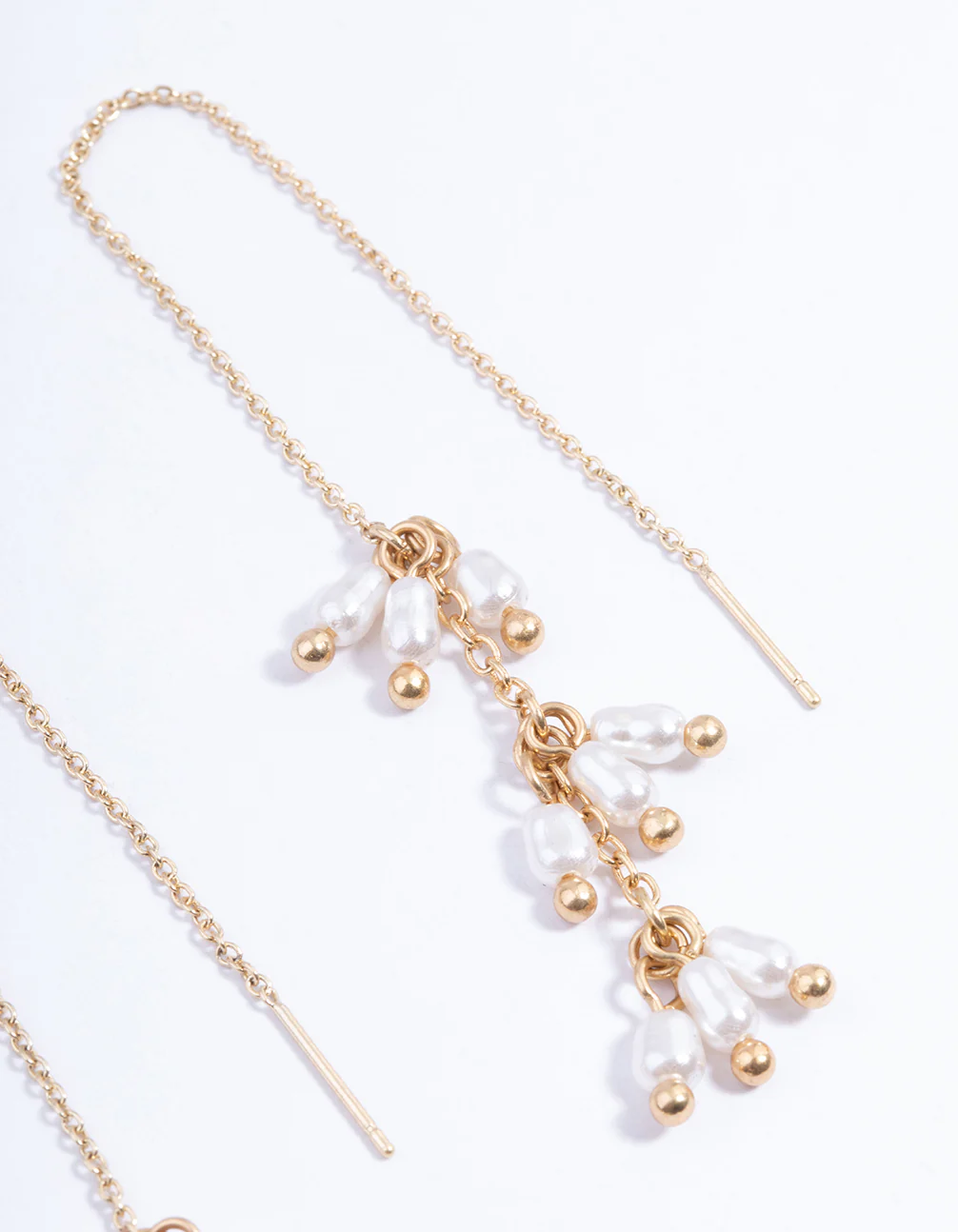 Worn Gold Drop Chain Pearl Earrings - Image 3