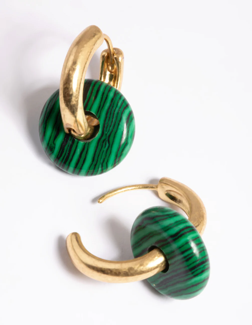 Worn Gold Green Disc Huggie Earrings - Image 4
