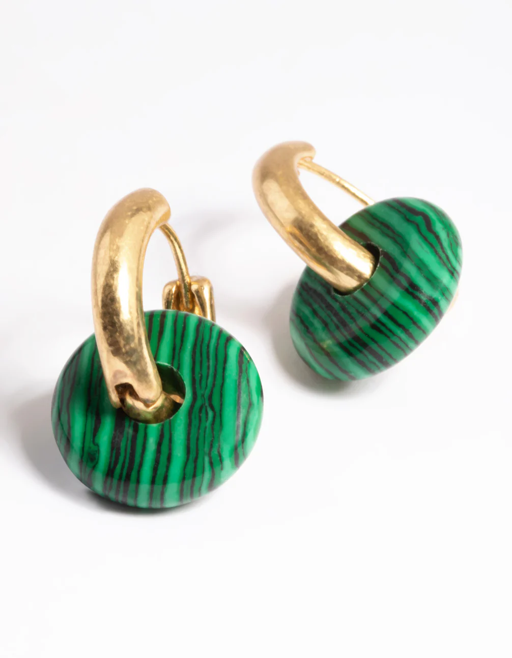 Worn Gold Green Disc Huggie Earrings - Image 5