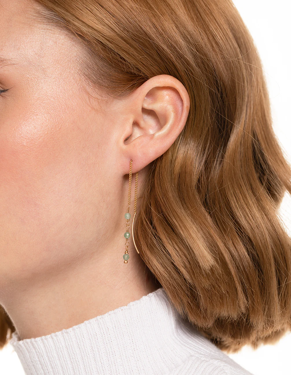 Worn Gold Mini Oval Threader Earrings - Image 2