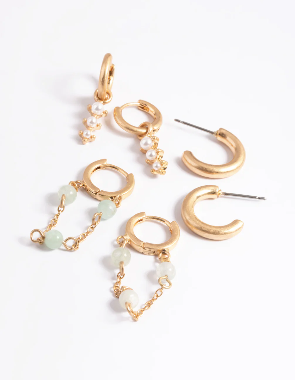 Worn Gold Pearl & Bead Hoop Earrings Pack