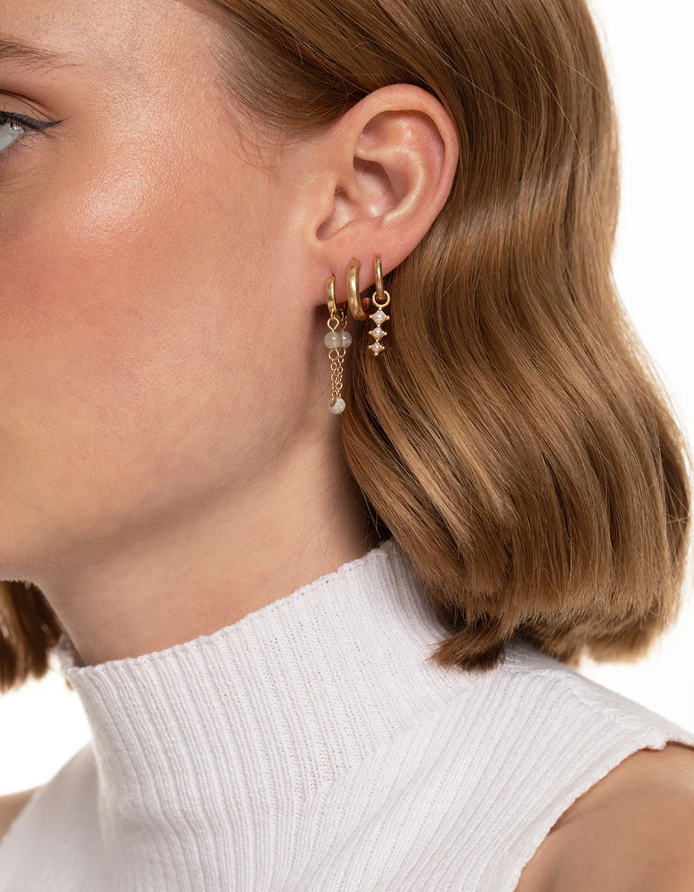 Worn Gold Pearl & Bead Hoop Earrings Pack - Image 2