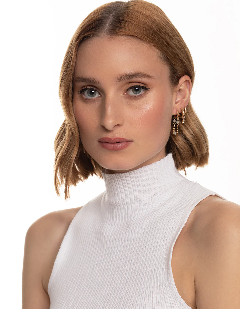 Worn Gold Pearl & Bead Hoop Earrings Pack - Image 3