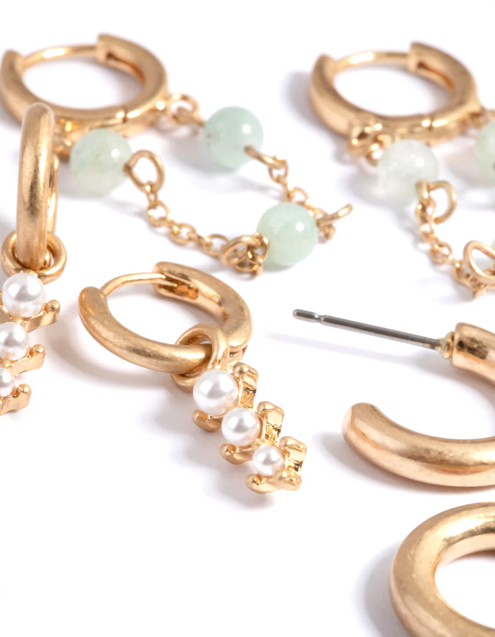 Worn Gold Pearl & Bead Hoop Earrings Pack - Image 4