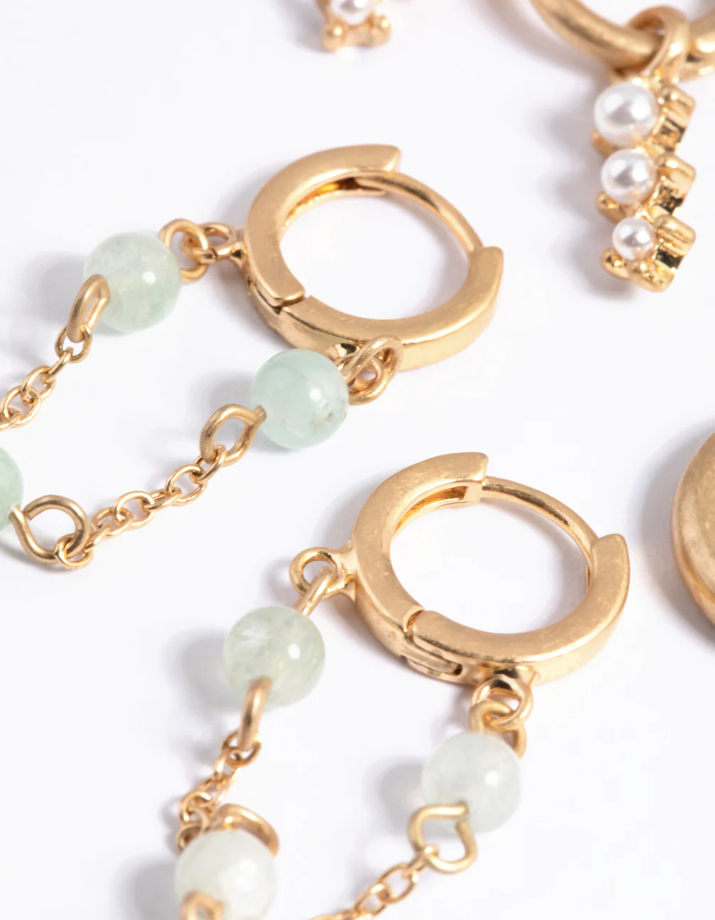 Worn Gold Pearl & Bead Hoop Earrings Pack - Image 5