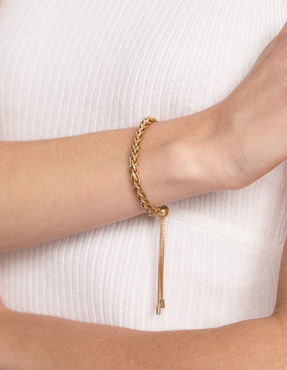 Worn Gold Round Twist Chain Toggle Bracelet - Image 2