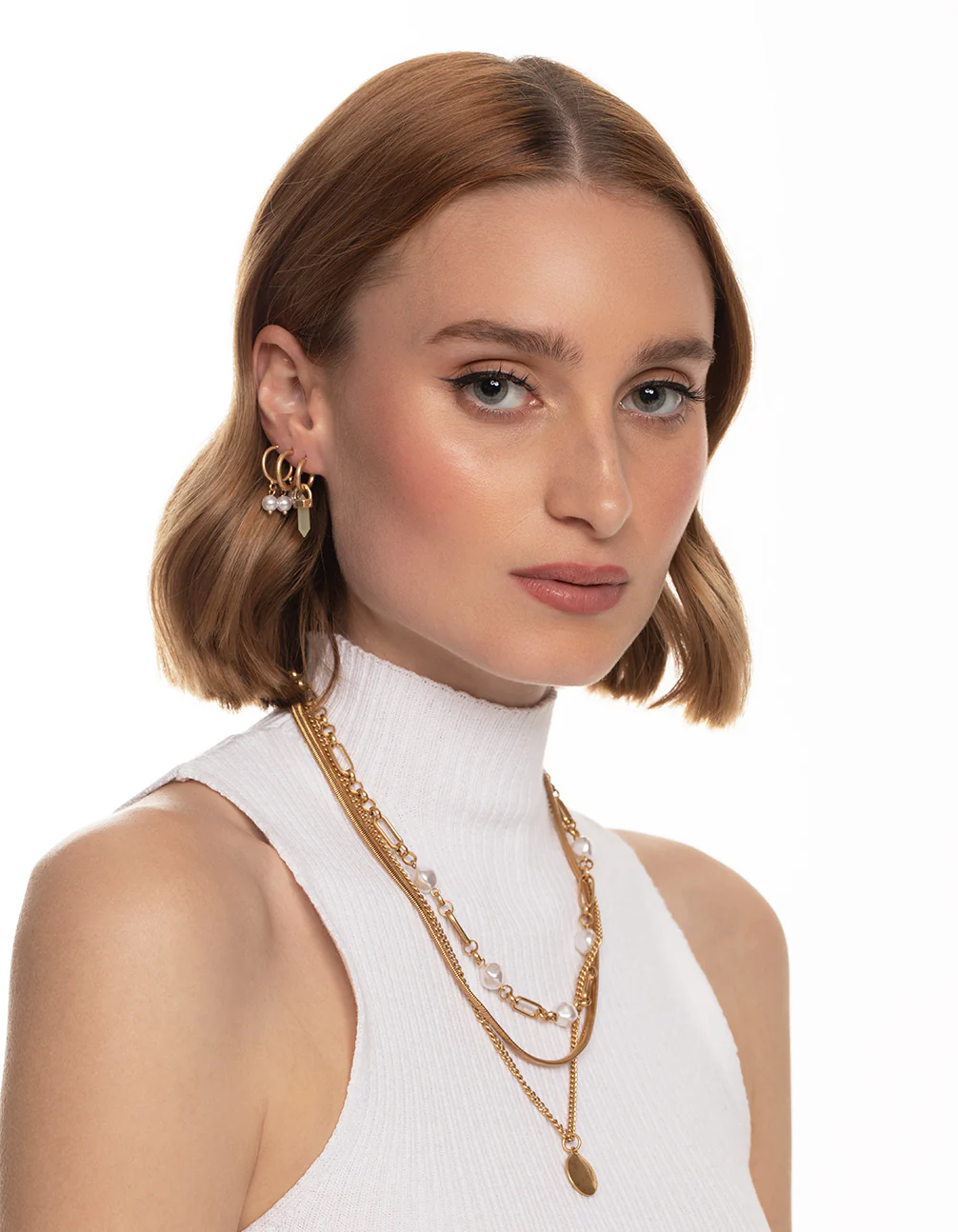 Worn Gold Shard & Pearl Pack Hoop Earrings - Image 3