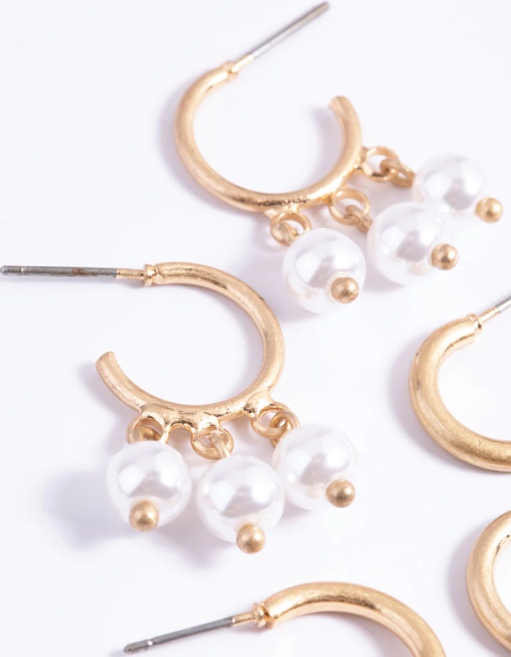 Worn Gold Shard & Pearl Pack Hoop Earrings - Image 4