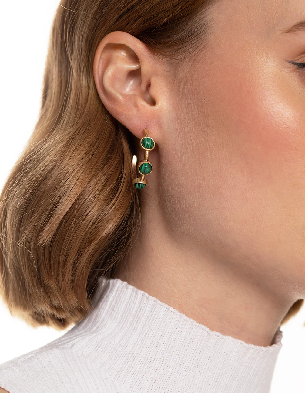 Worn Gold Stone Detail Hoop Earrings - Image 2