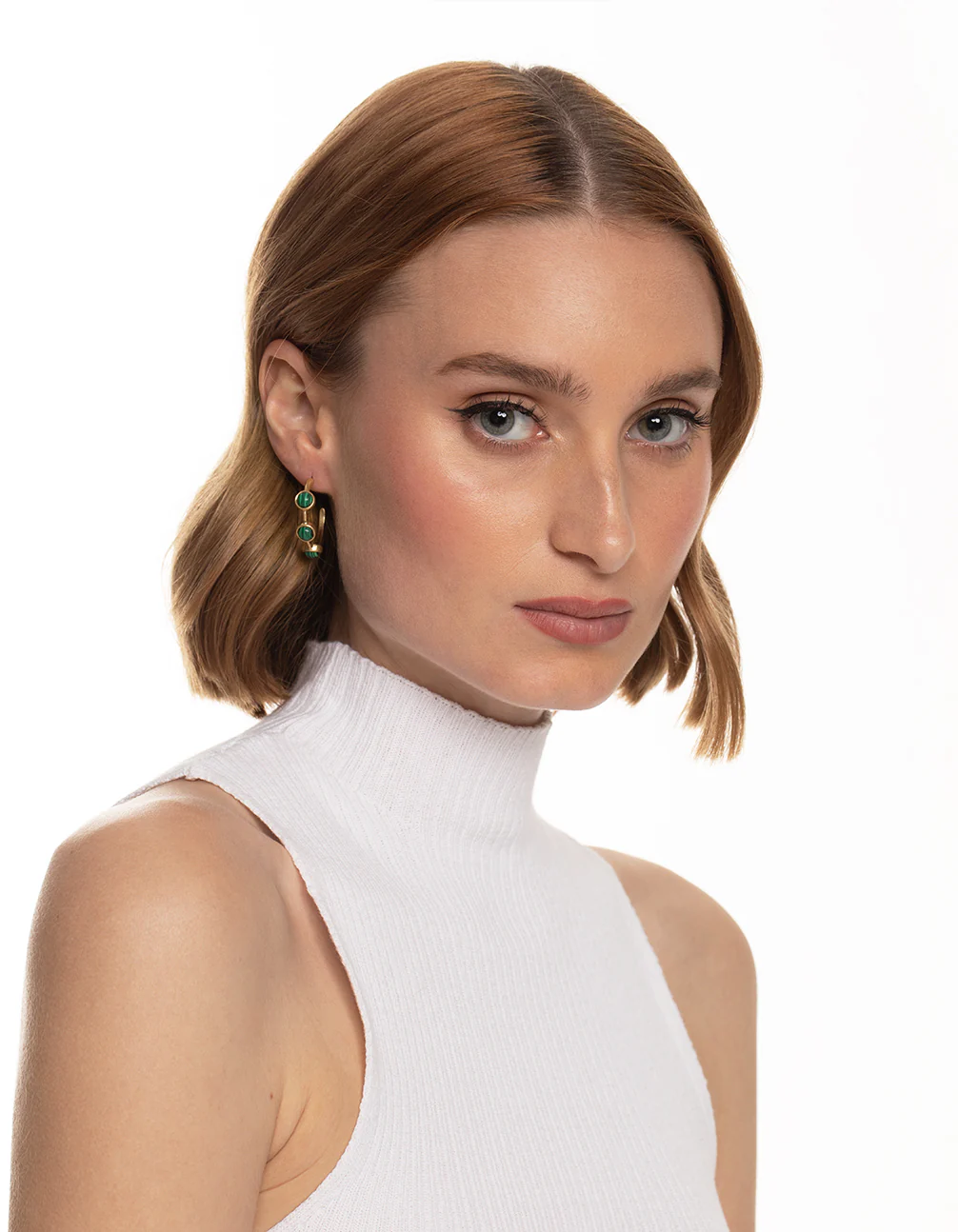 Worn Gold Stone Detail Hoop Earrings - Image 3