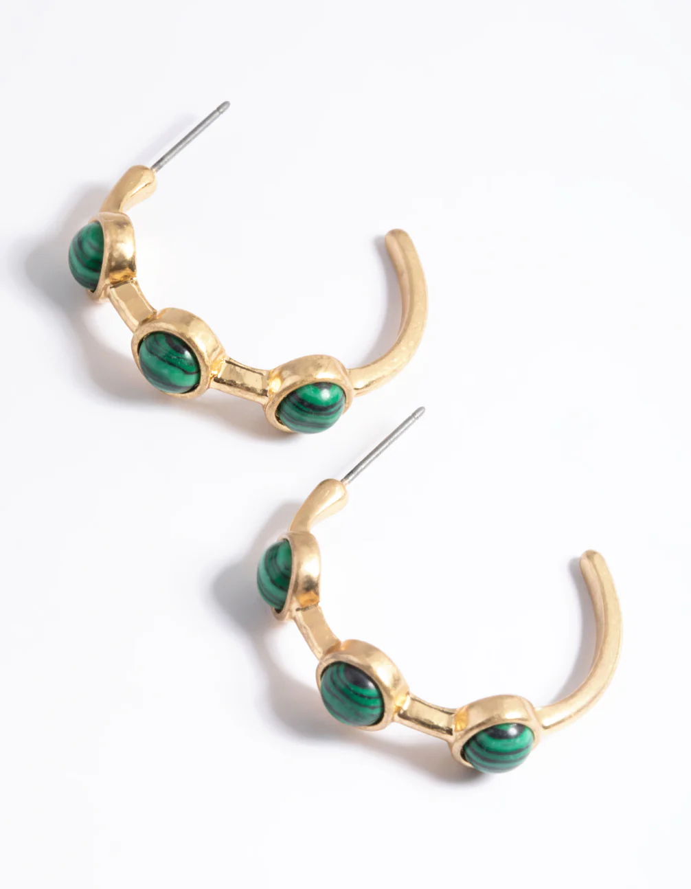Worn Gold Stone Detail Hoop Earrings - Image 4