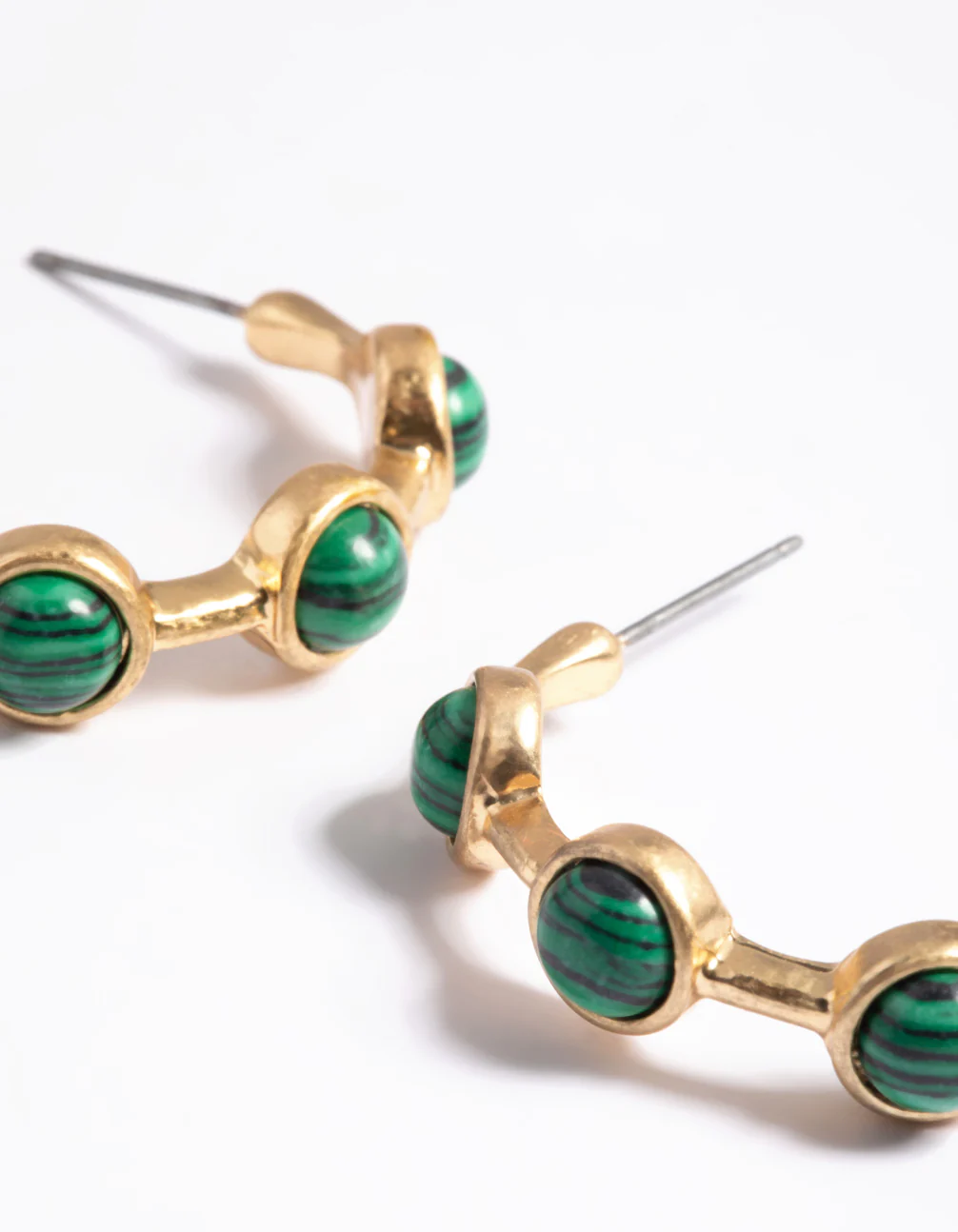 Worn Gold Stone Detail Hoop Earrings - Image 5