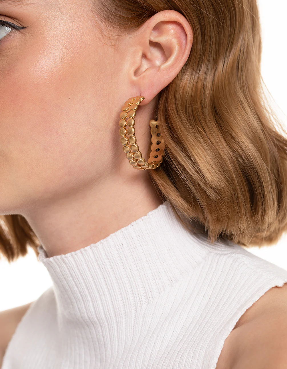 Worn Gold Two Row Circle Hoop Earrings - Image 2