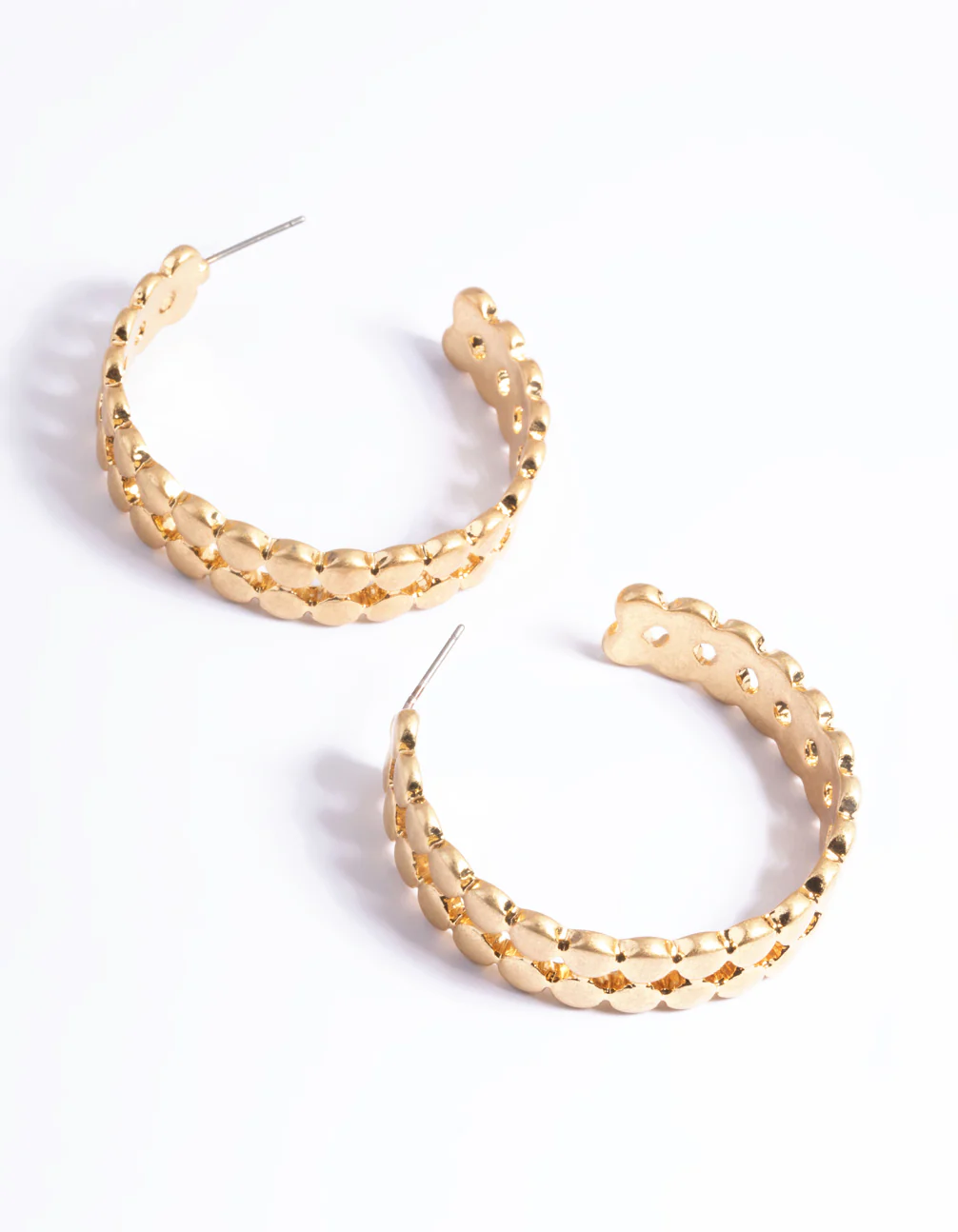 Worn Gold Two Row Circle Hoop Earrings - Image 4