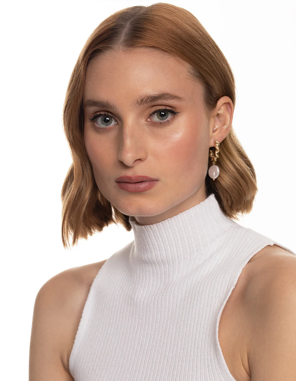 Worn Gold Twist Hoop Pearl Drop Earrings - Image 3