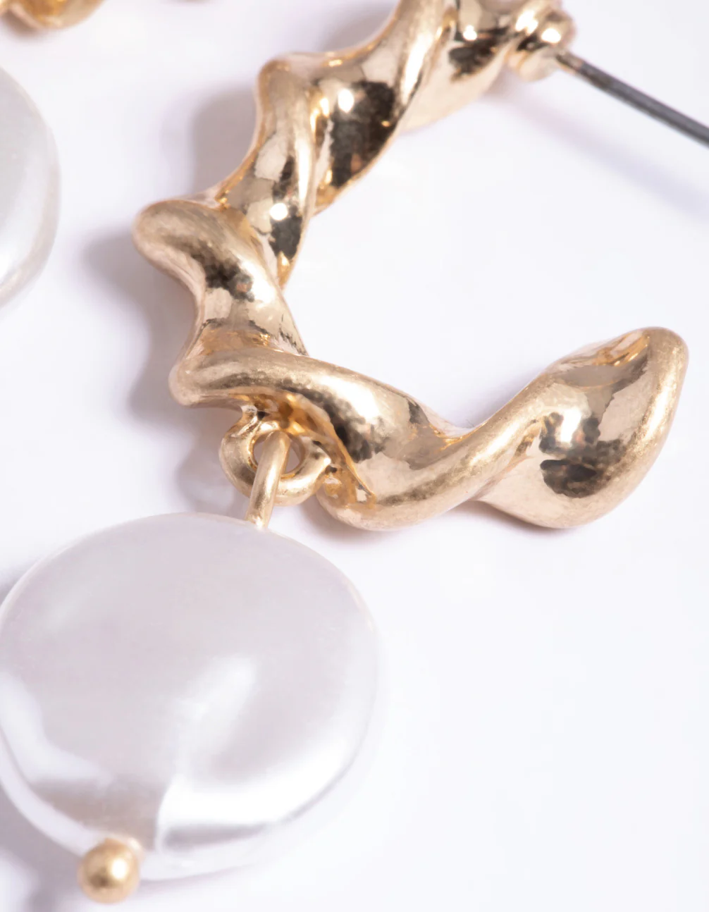 Worn Gold Twist Hoop Pearl Drop Earrings - Image 5