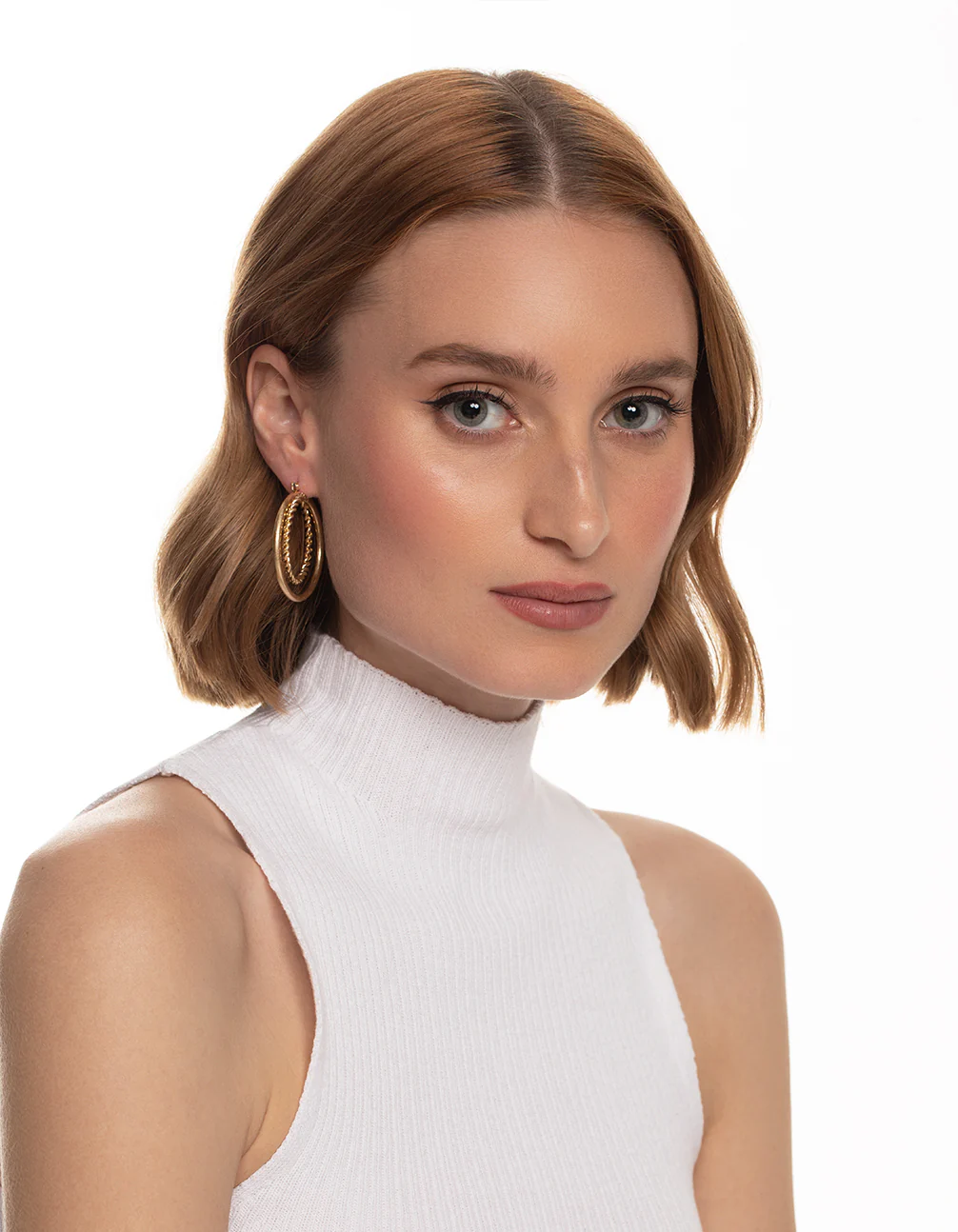 Worn Gold Twist & Plain 2 Hoop Earrings - Image 3