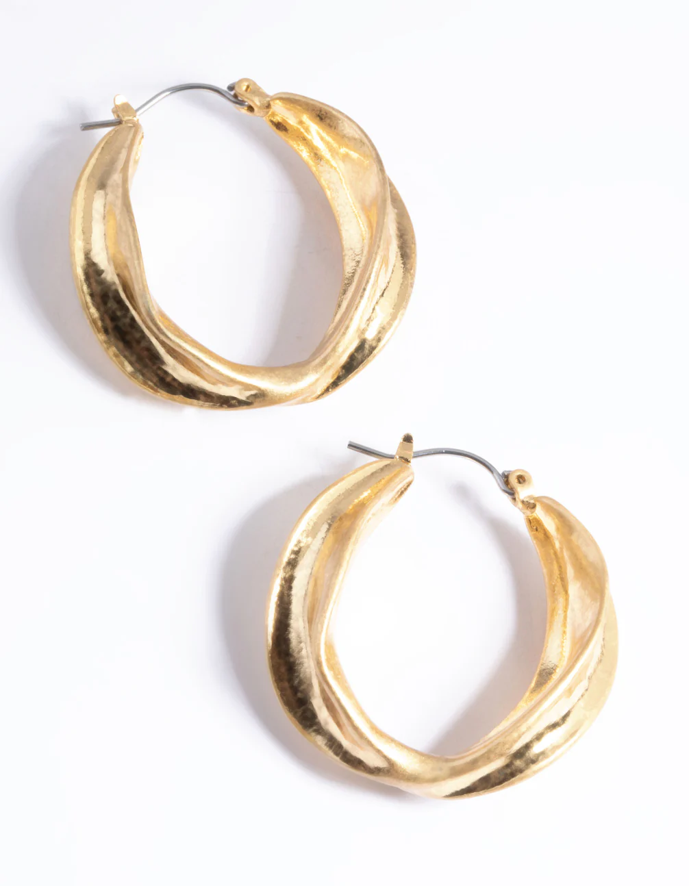 Worn Gold Textured Twist Hoop Earrings