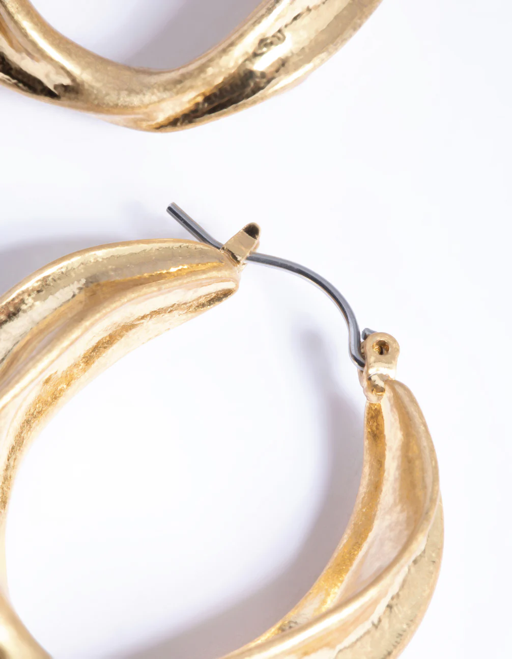 Worn Gold Textured Twist Hoop Earrings - Image 4