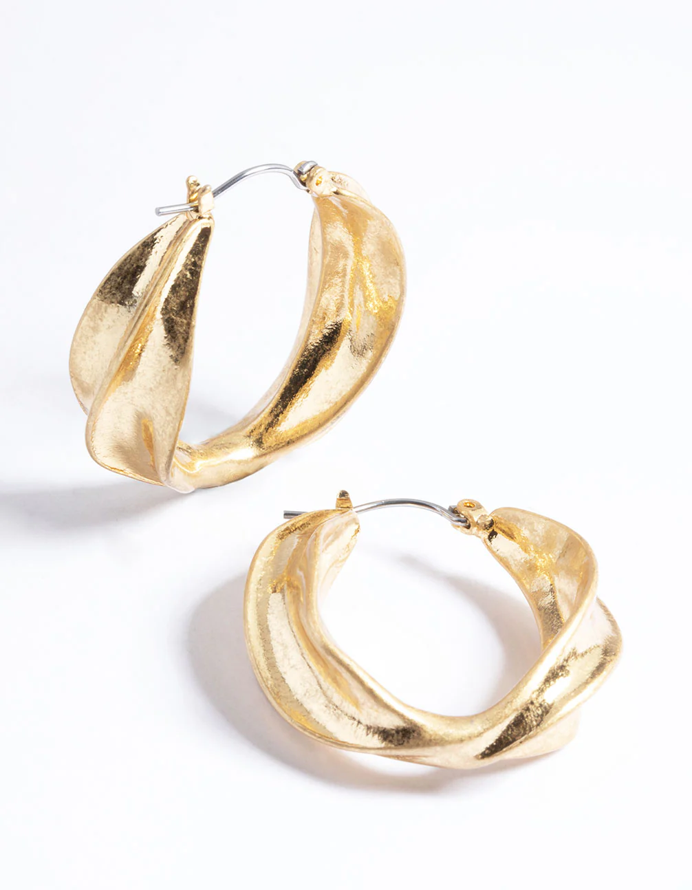 Worn Gold Textured Twist Hoop Earrings - Image 5