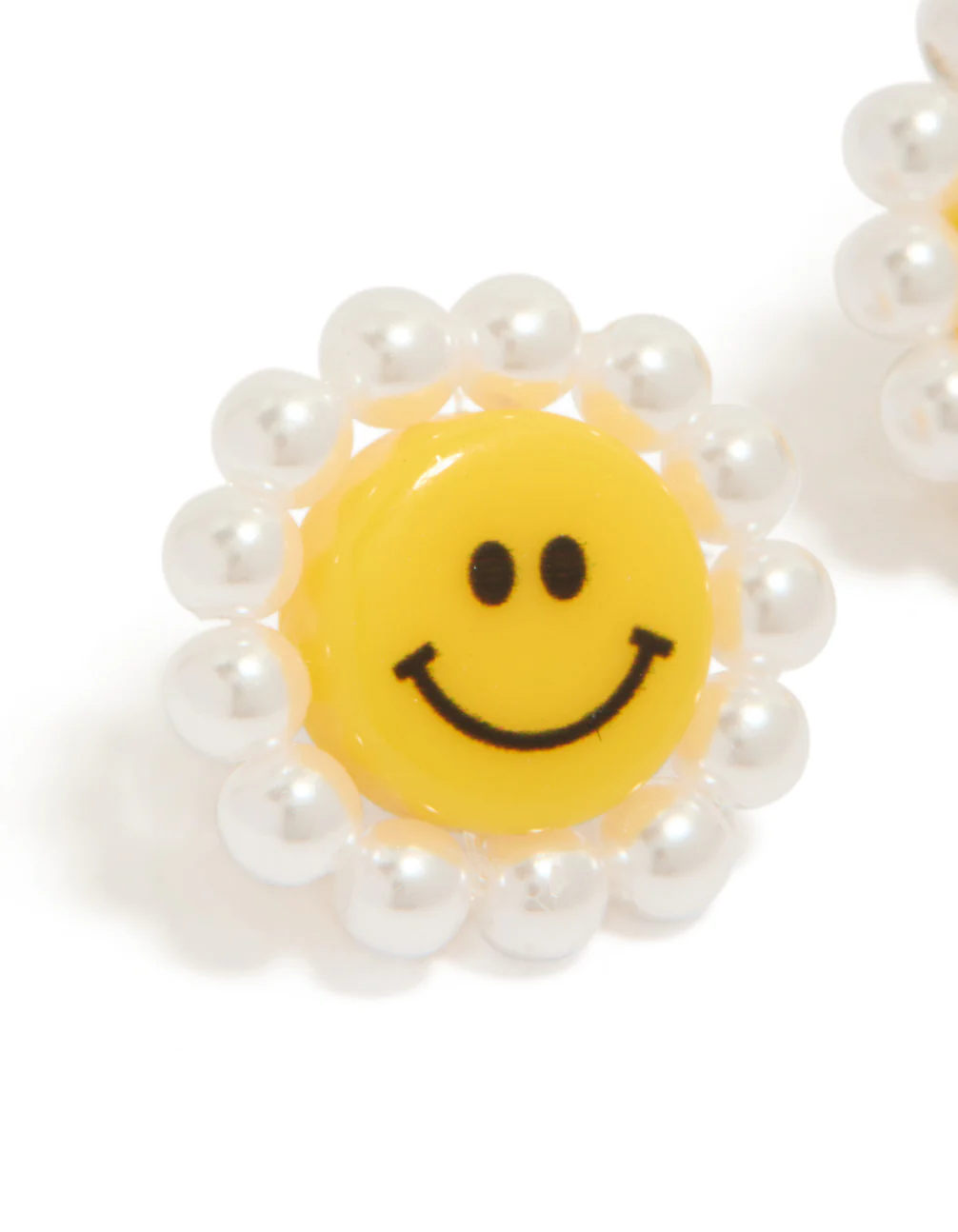 White and Yellow Acrylic Flower Smiley Face Stud Earrings - Image 4