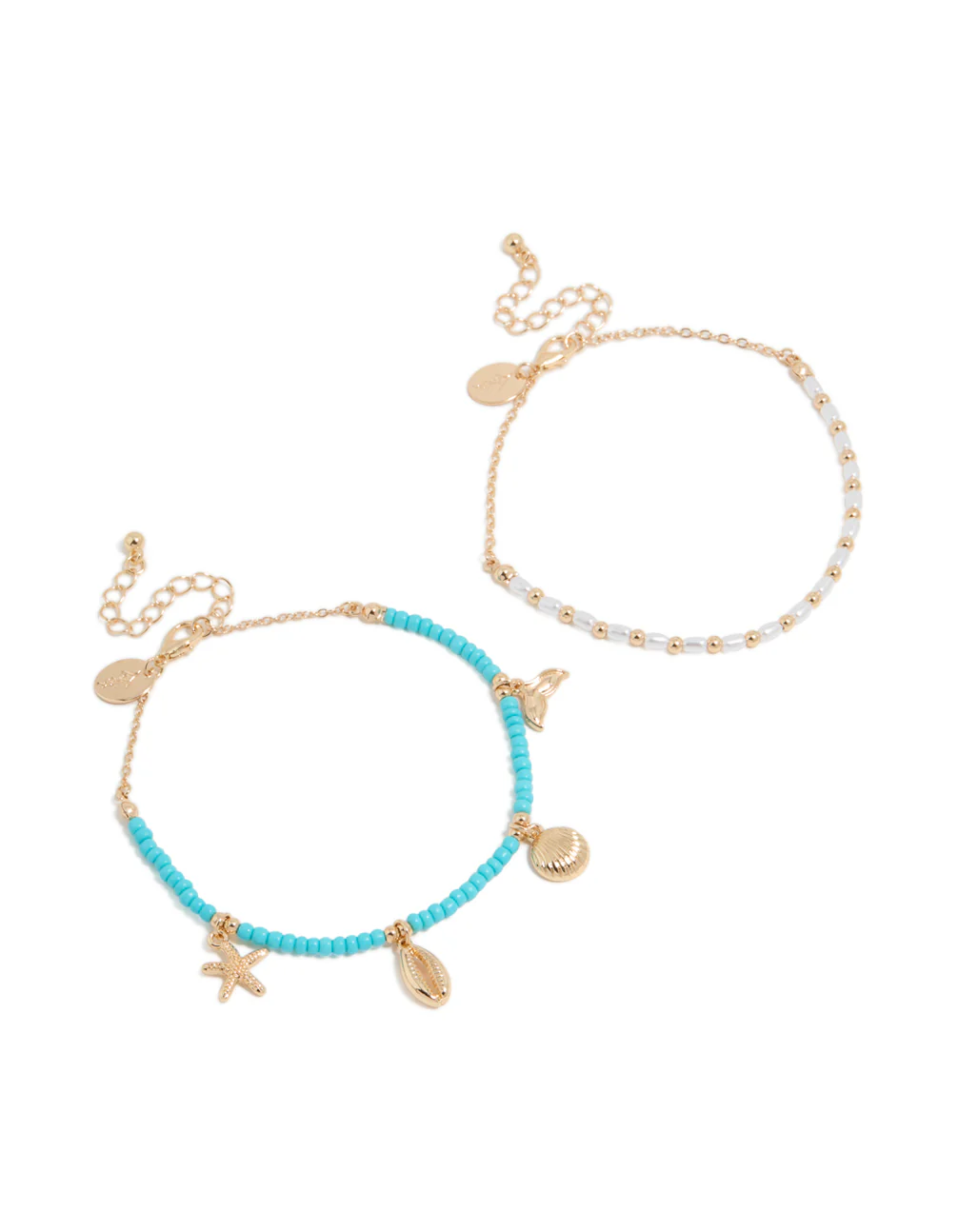 White & Blue Beaded Sea Life Charm Anklets 2-Pack