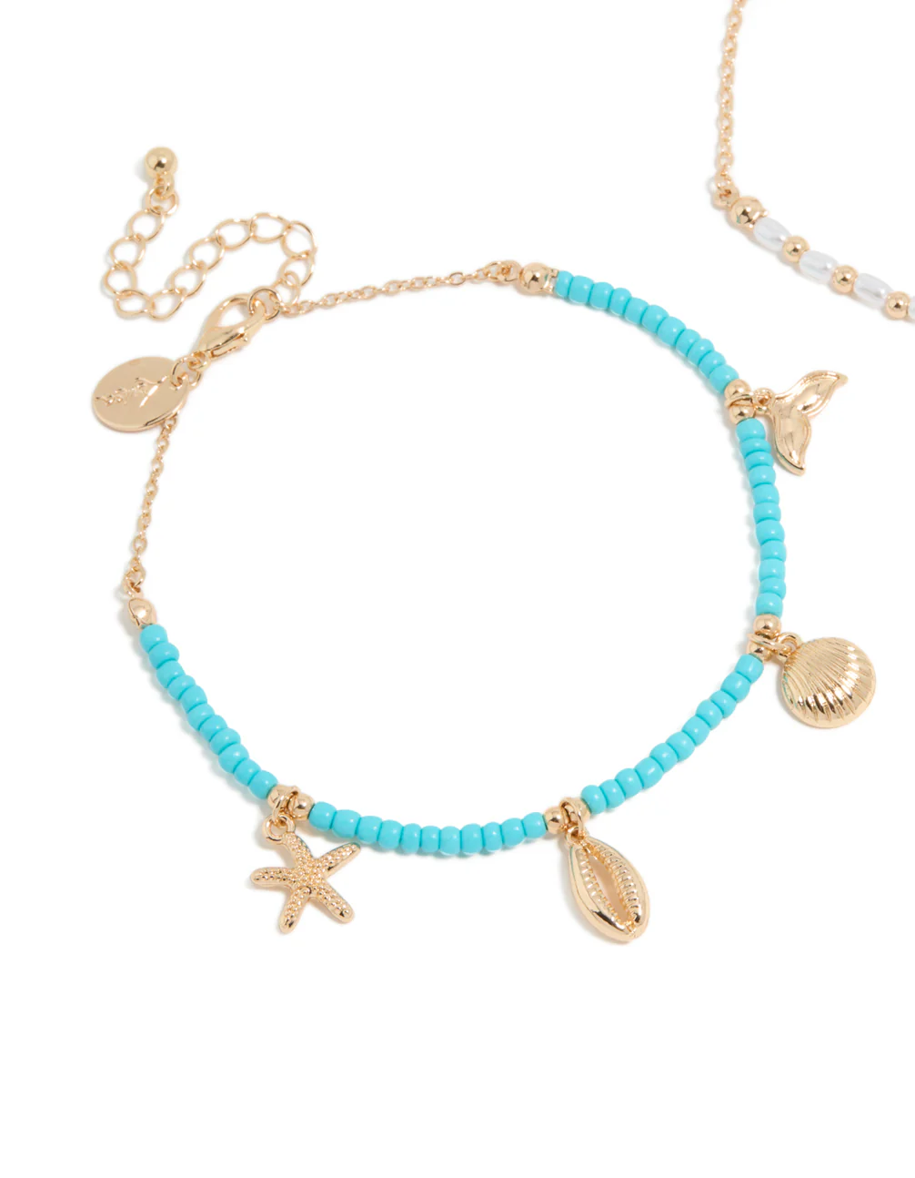 White & Blue Beaded Sea Life Charm Anklets 2-Pack - Image 2