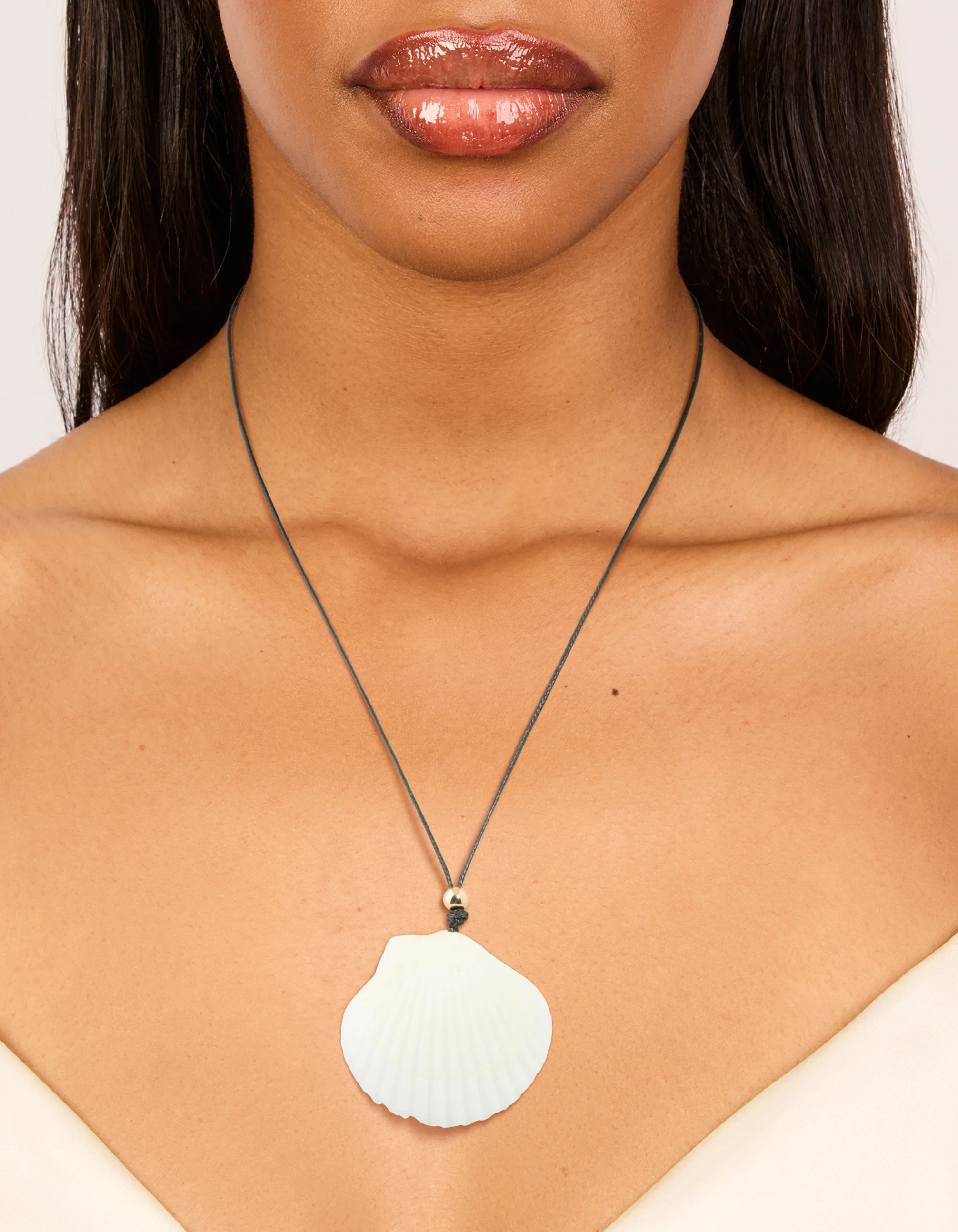 White Clam Shell Cord Necklace - Image 2