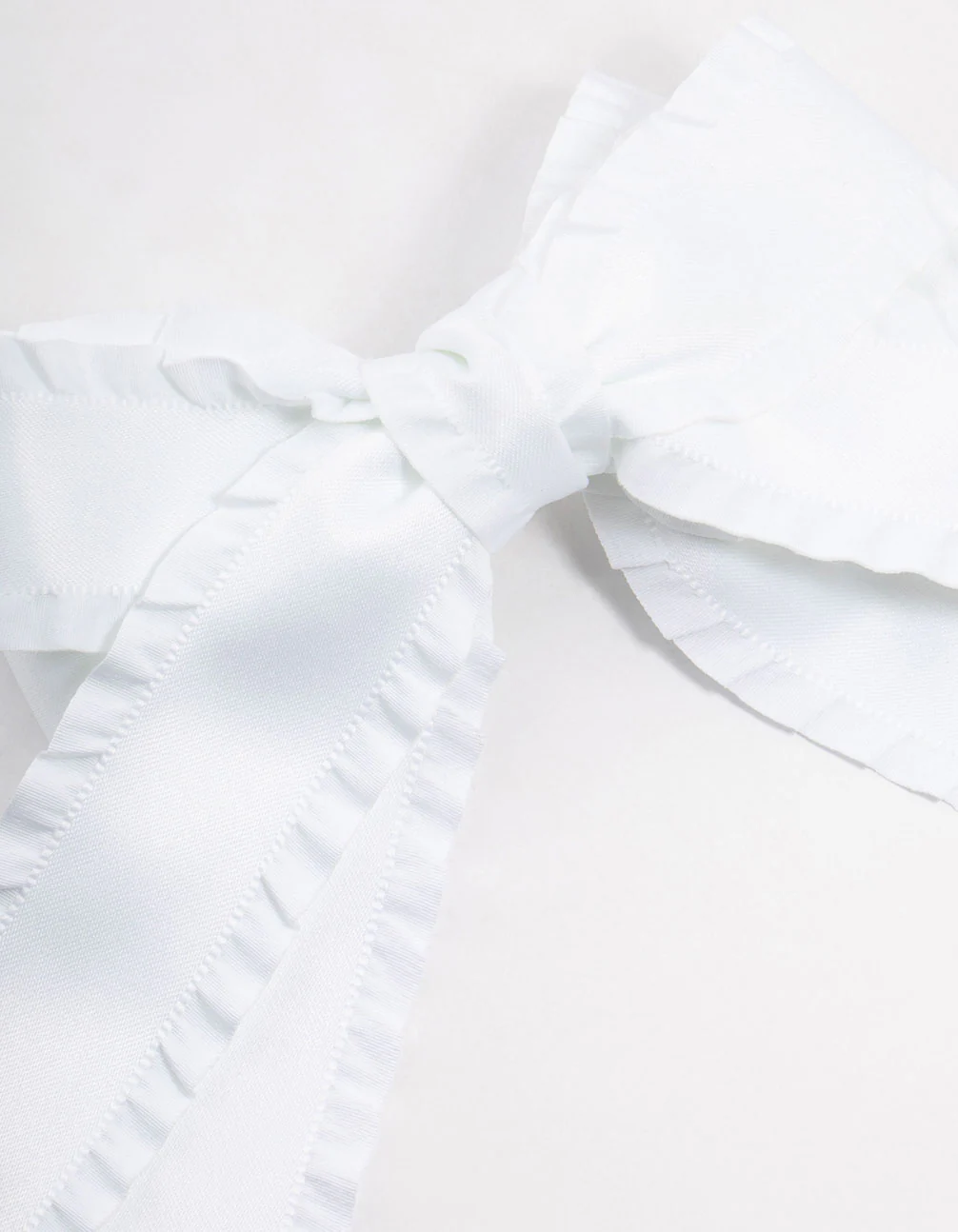 White Double Ruffle Fabric Bow - Image 2