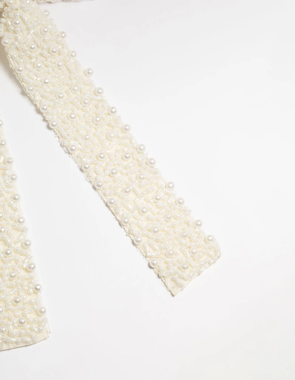 White Fabric Beaded Bow Clip - Image 3