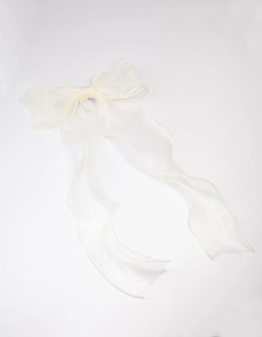 White Fabric Organza Curl Hair Bow Clip