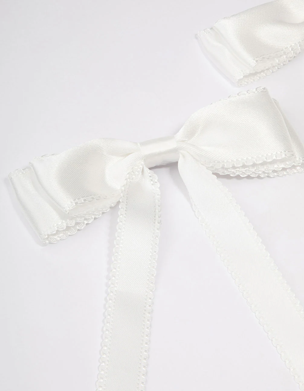 White Fabric Satin Scallop Hair Bow Pack - Image 2