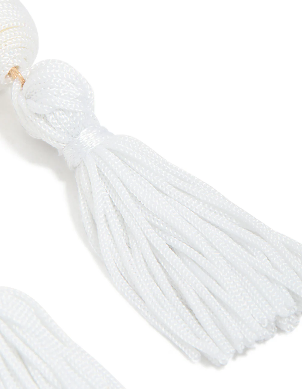 White Fabric Tassel Drop Earrings - Image 5