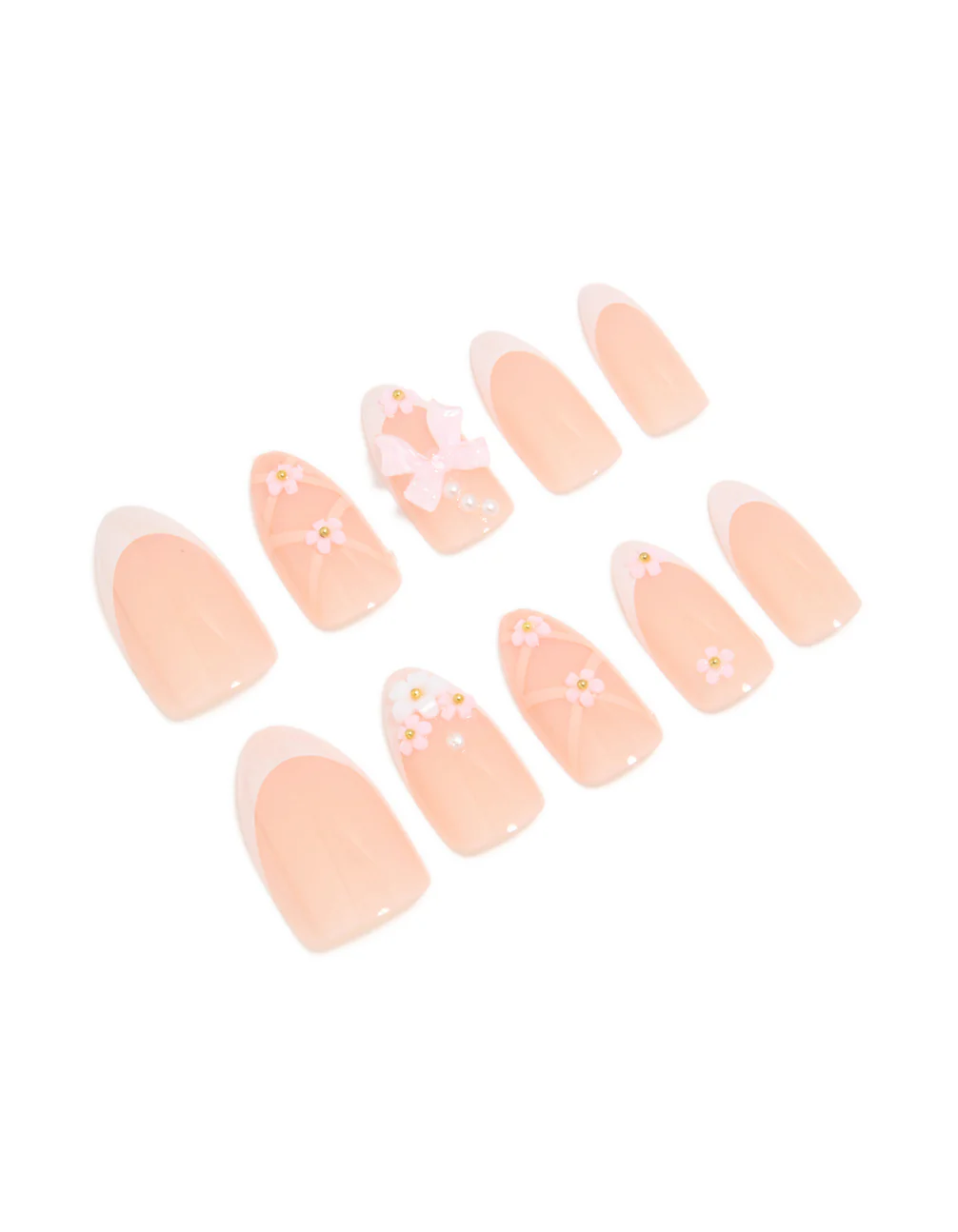 White Floral Mix Press On Nail Set