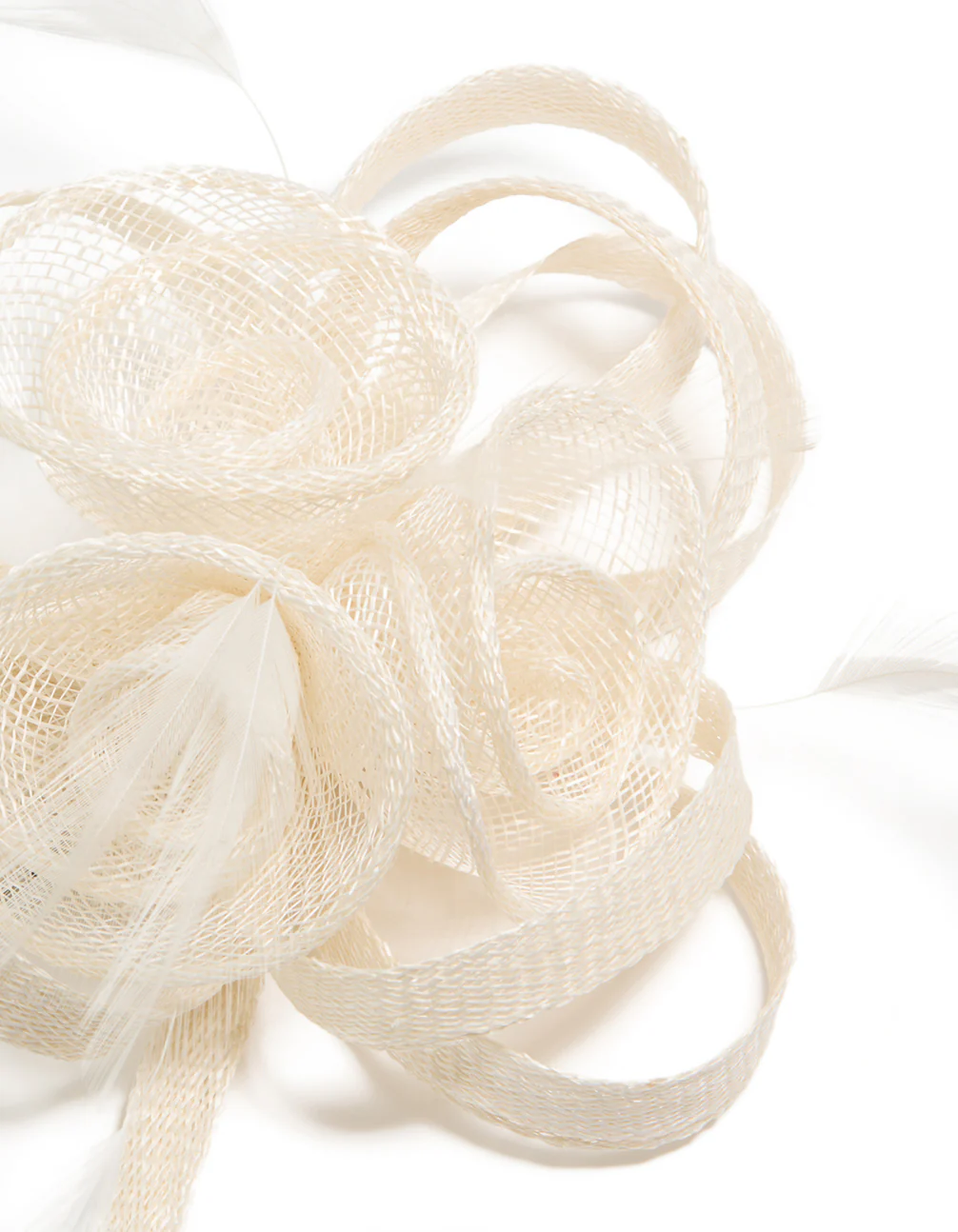 White Sinamay Fabric Feather Swirl Hair Clip - Image 2