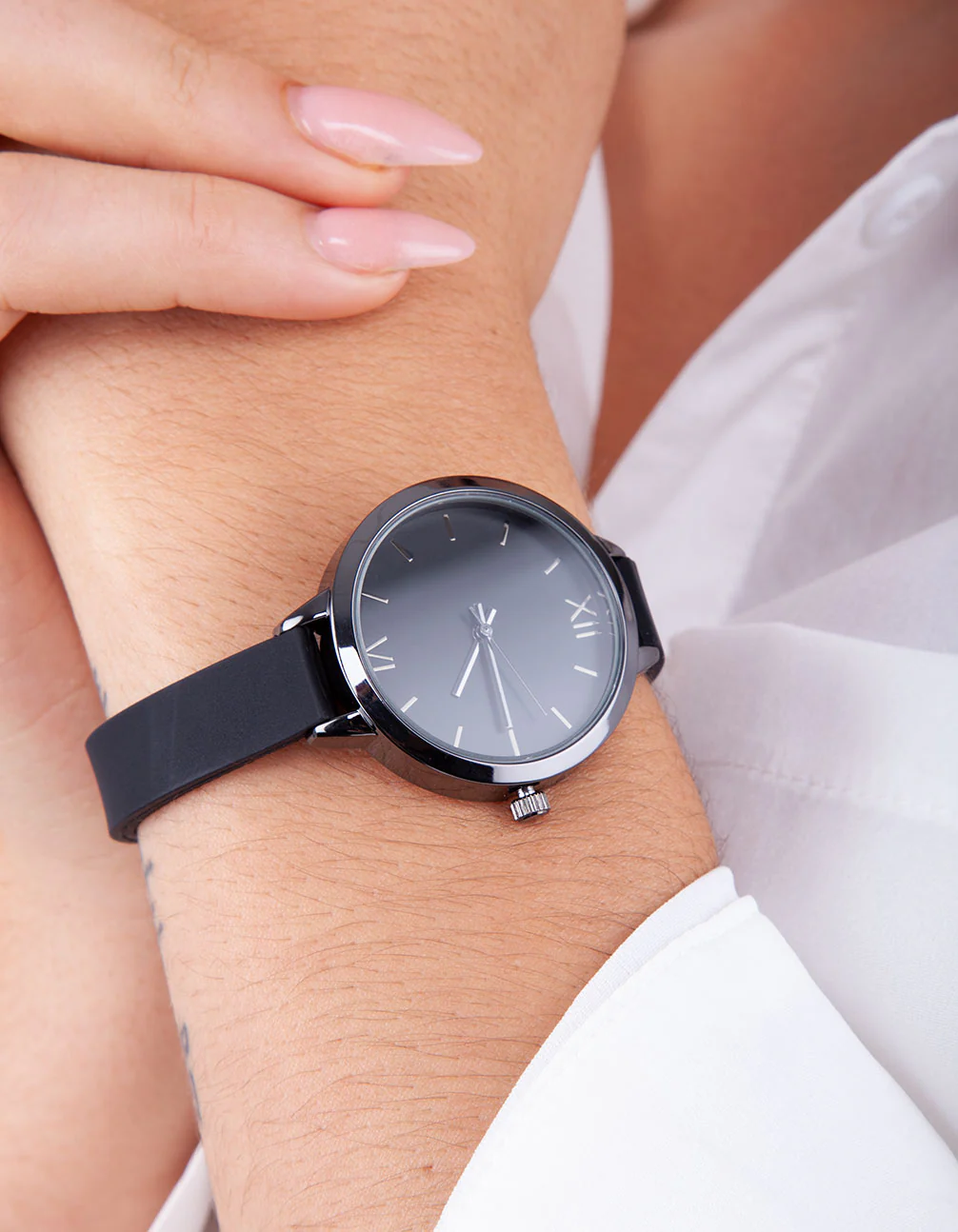 Black Skinny Faux Leather Strap Watch - Image 2
