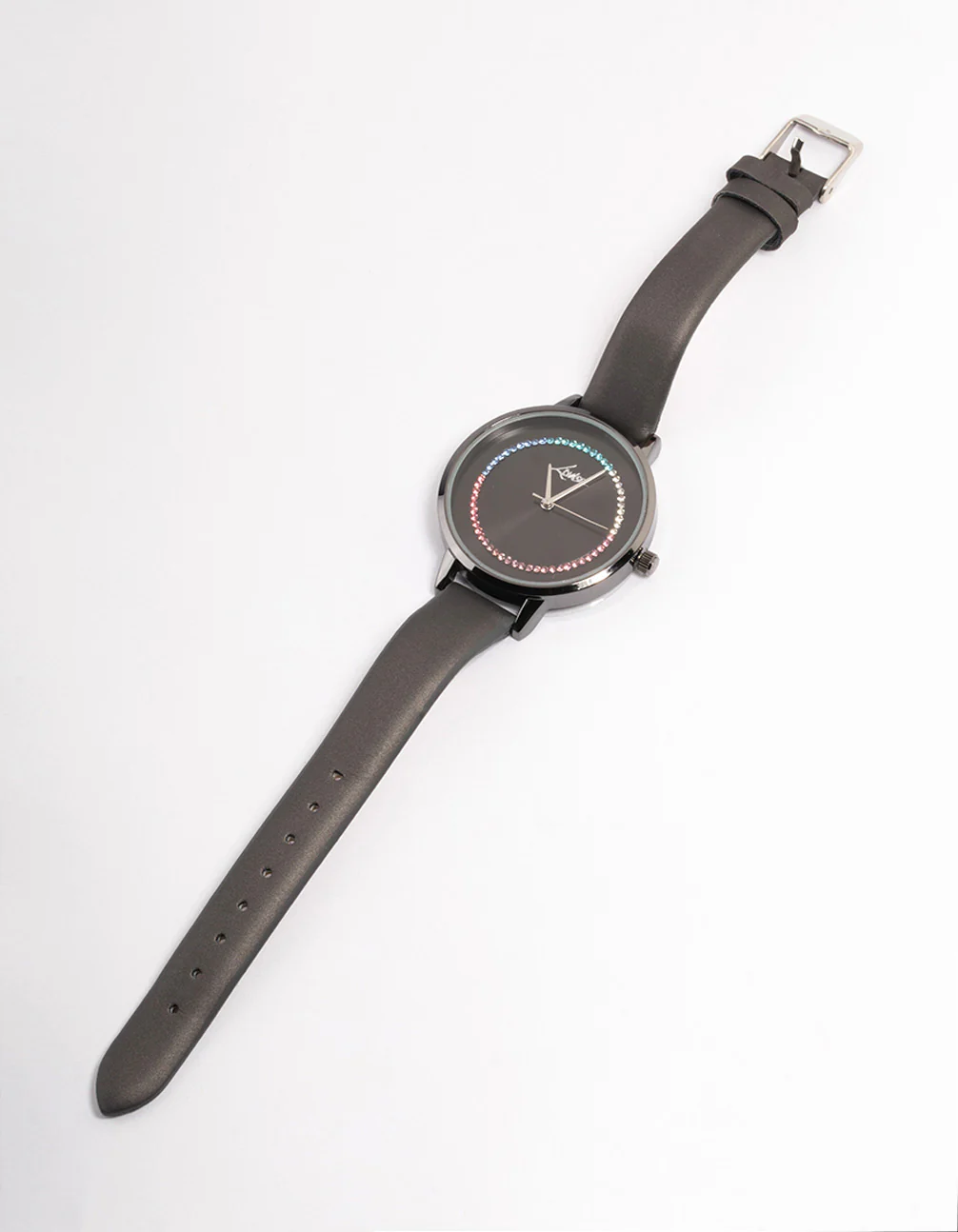 Coated Black Rainbow Crystal Faux Leather Watch - Image 2
