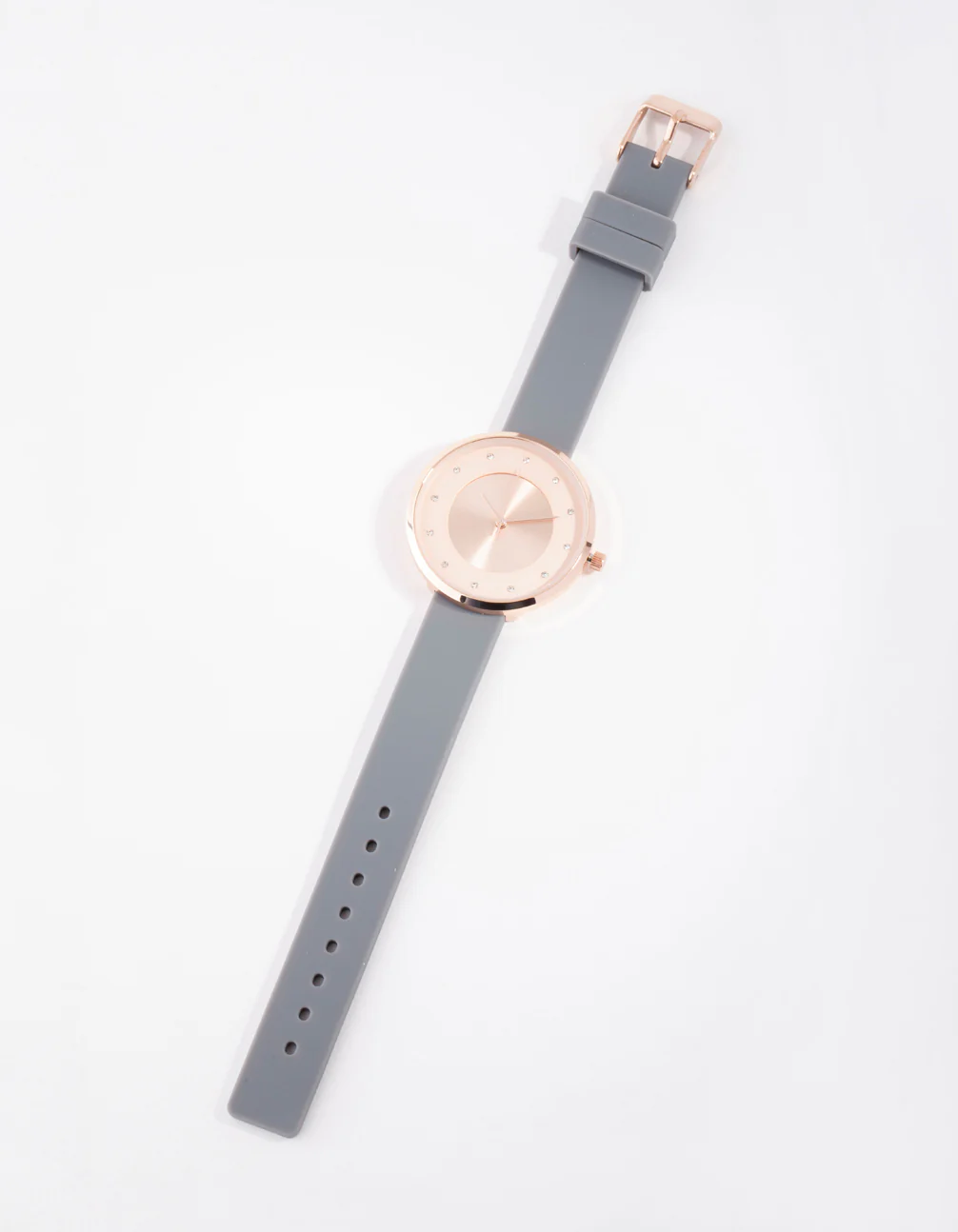 Rose Gold Diamante Sunray Silicon Buckle Watch - Image 2