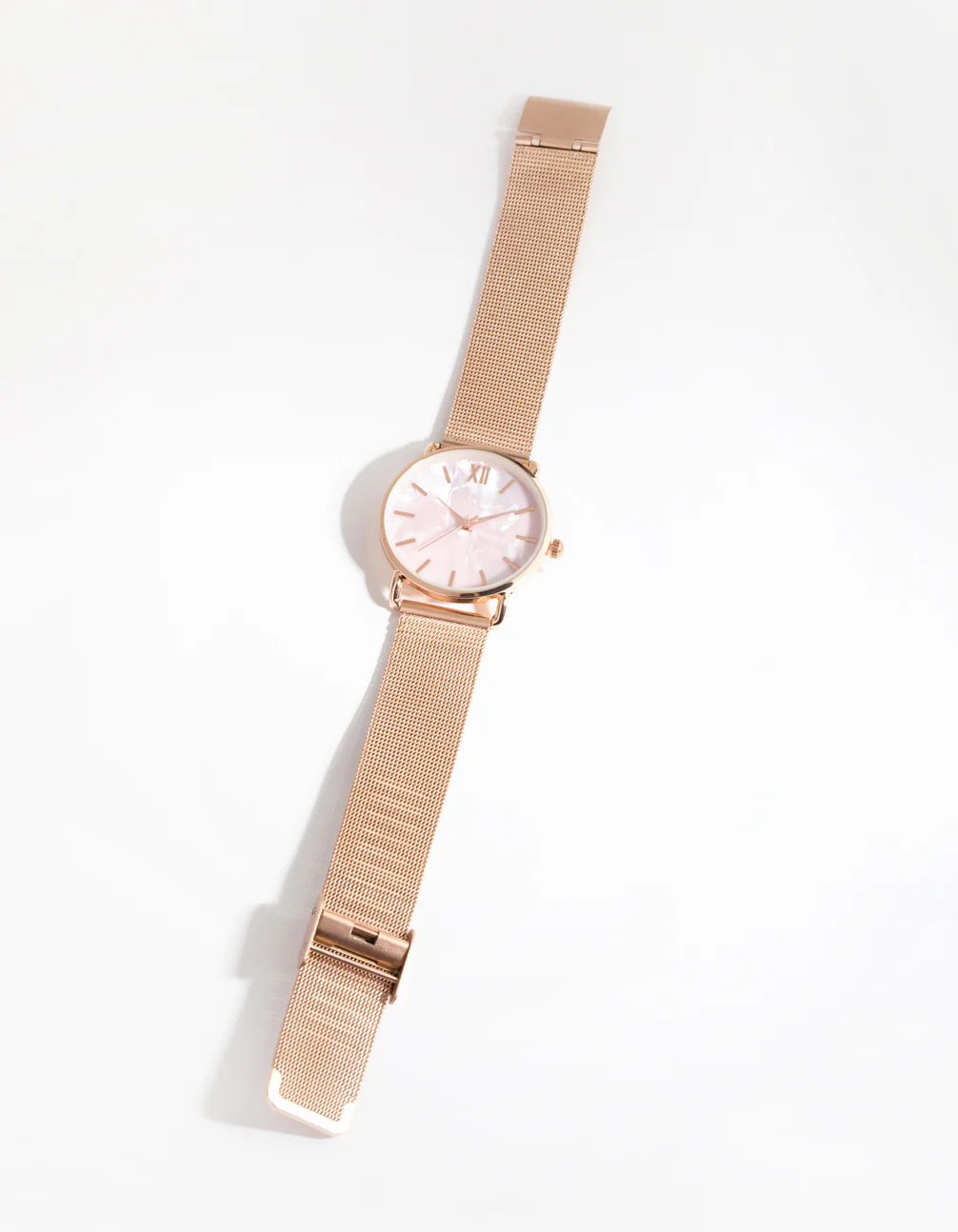 Rose Gold Marble Mesh Strap Watch - Image 2