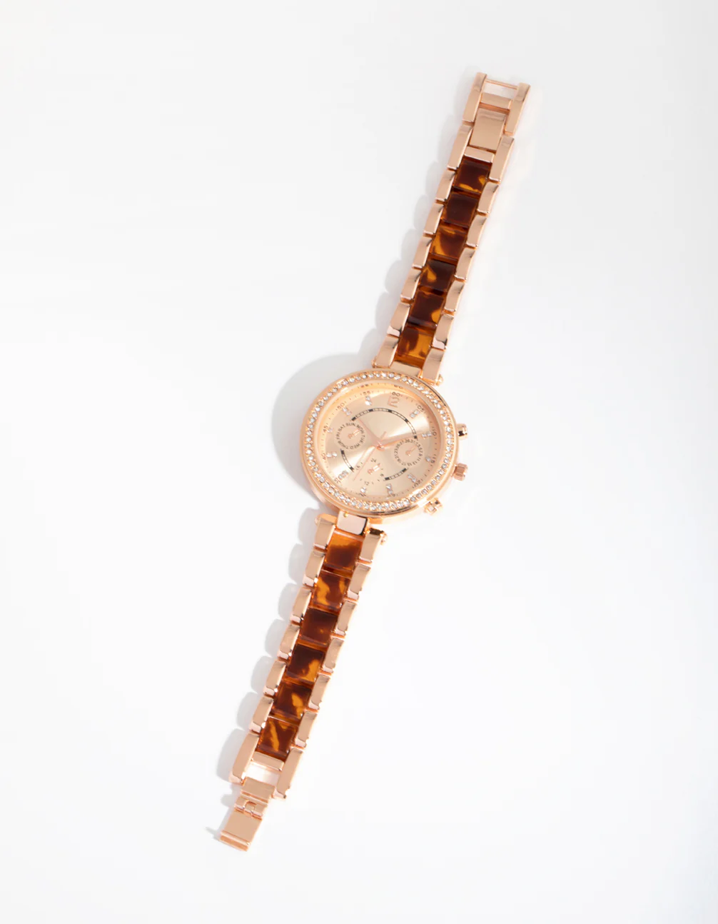 Rose Gold Tortoiseshell Bling Link Strap Watch - Image 2