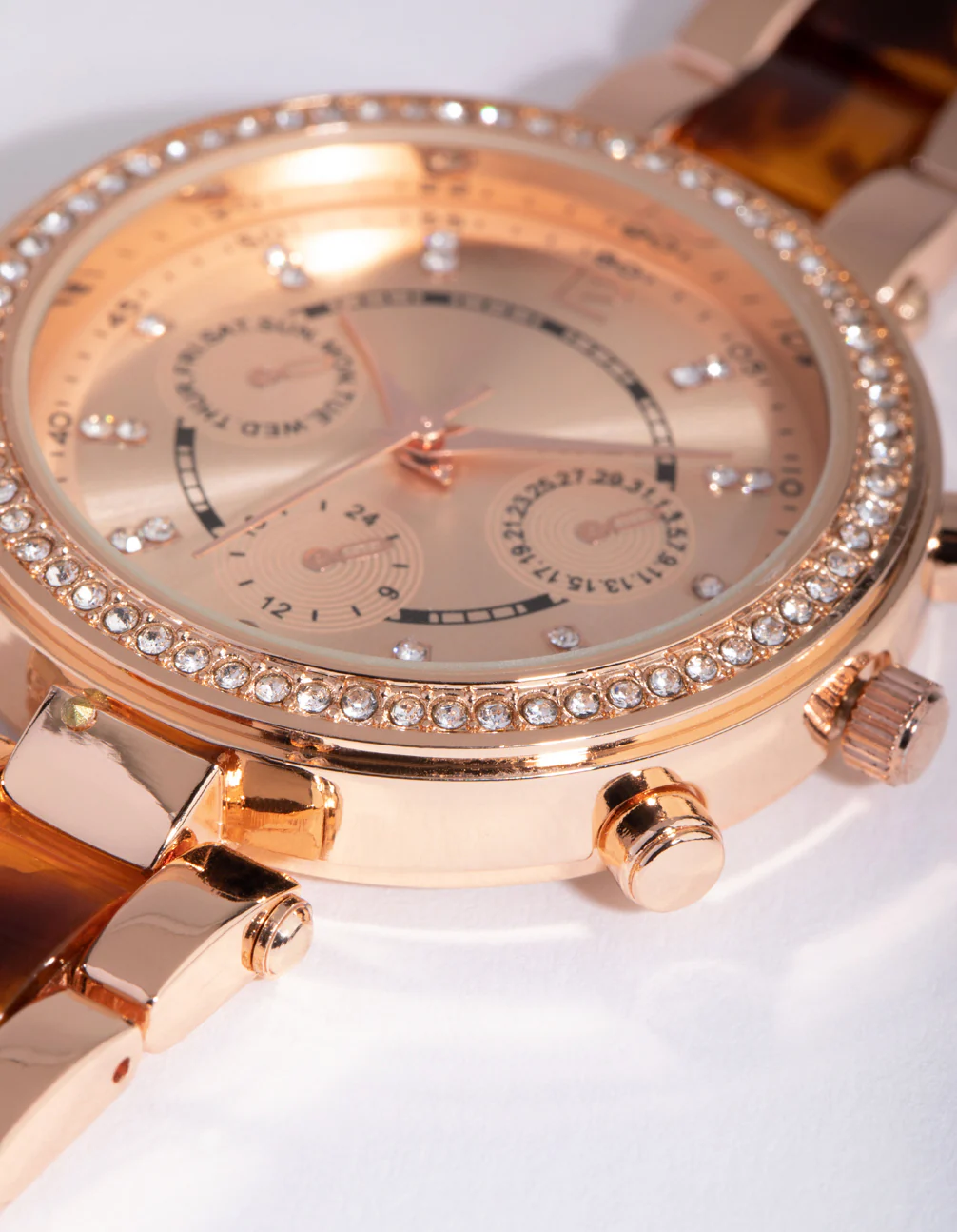 Rose Gold Tortoiseshell Bling Link Strap Watch - Image 3