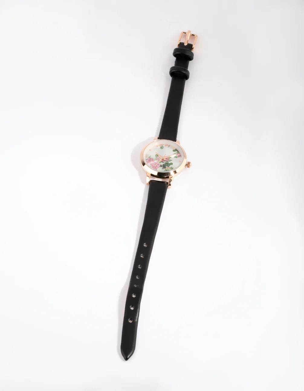 Gold Slim Foral PU Strap Watch - Image 2