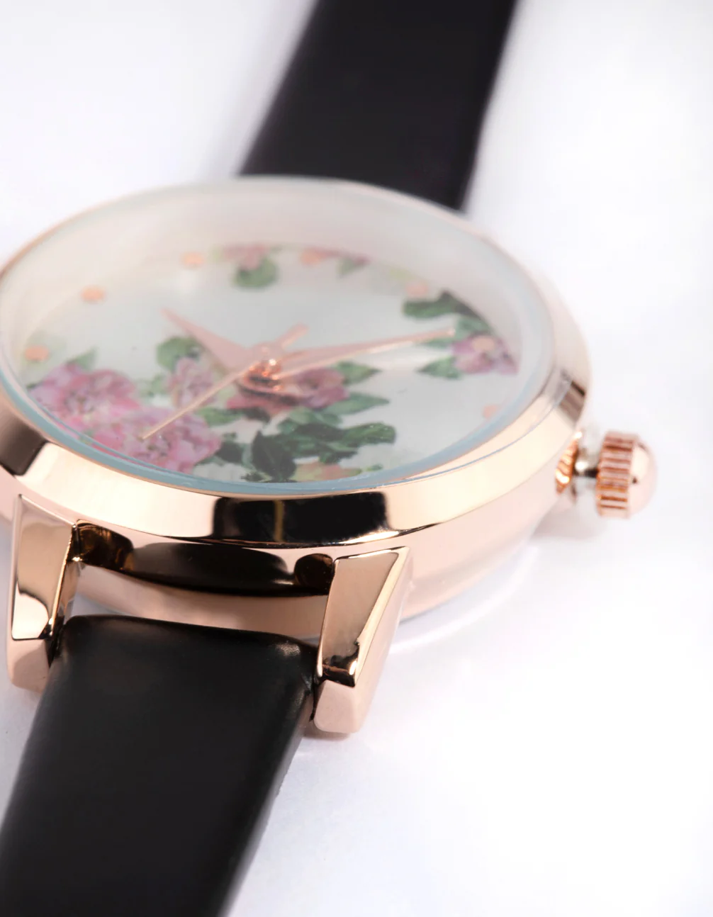 Gold Slim Foral PU Strap Watch - Image 3