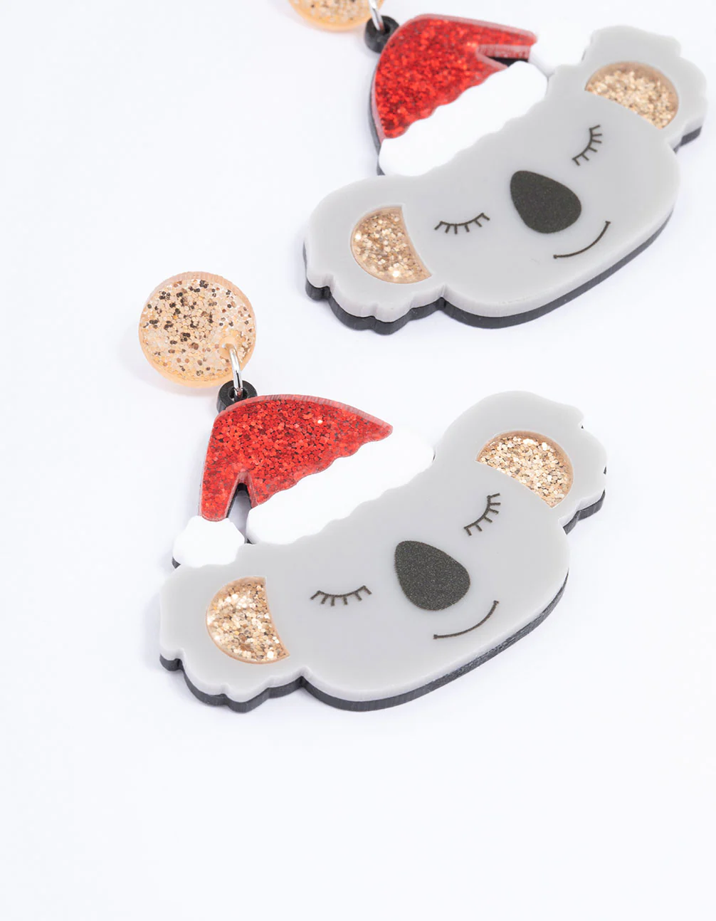 Acrylic Sleepy Christmas Koala Drop Earrings - Image 2