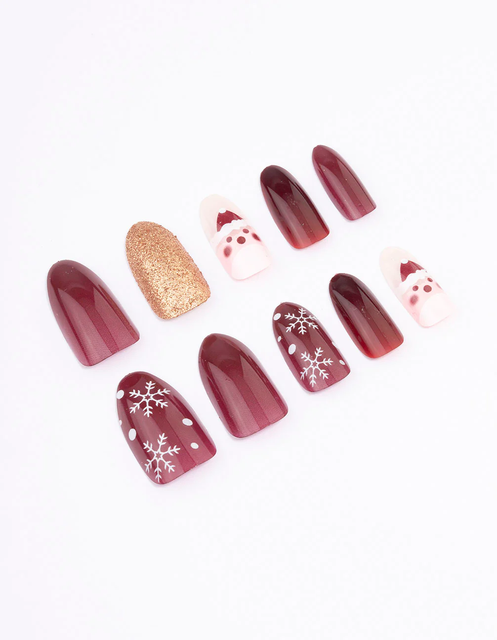 Red Glitter Snowflake & Santa Press On Nails