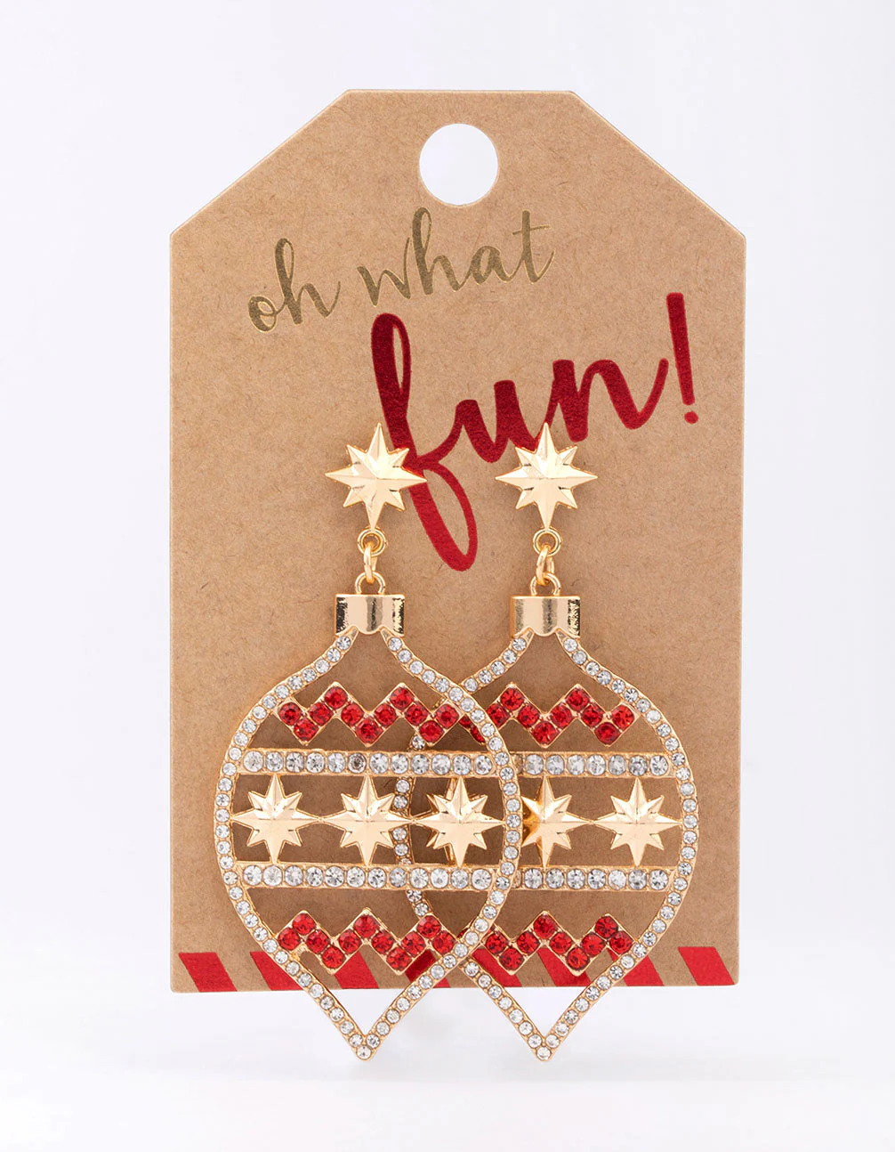Diamante Red & Gold Bauble Drop Earrings - Image 2