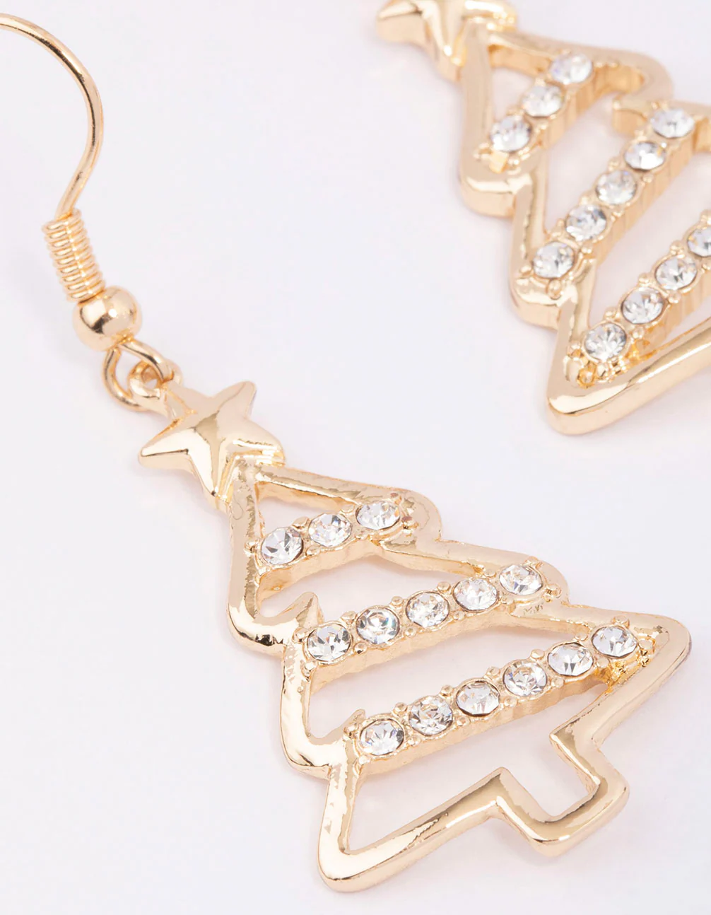 Gold Diamante Outline Christmas Tree Drop Earrings - Image 2